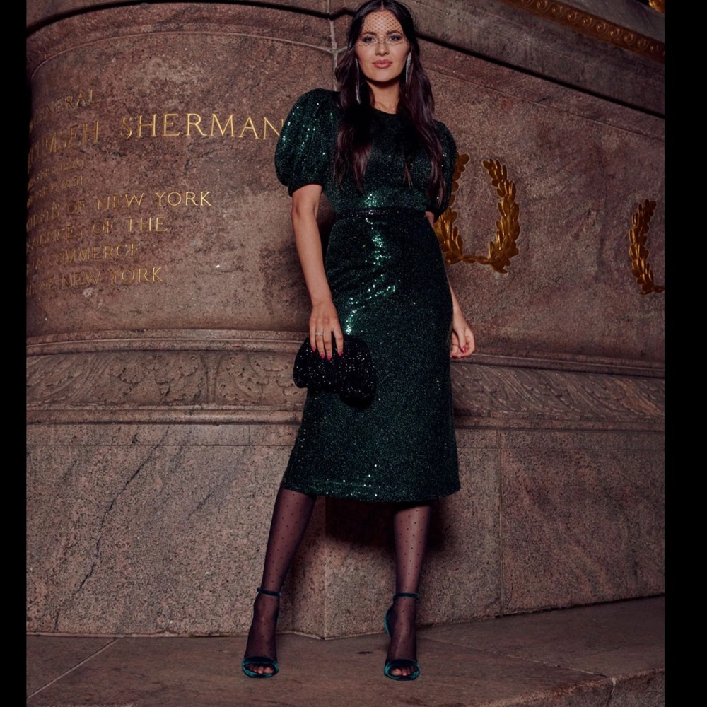 Rachel Parcell Shimmering Green Sequin Midi Dress